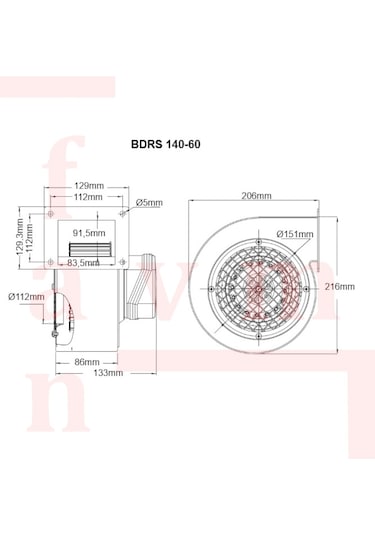 BVN Bahçıvan BDRS 140-60 Sac Gövdeli 485 m³/h Salyangoz Fan