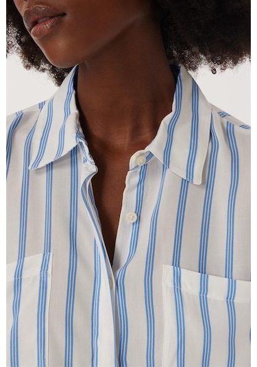 Lee Cooper Mındy Kadın Dokuma Gömlek Beyaz Mavi Çizgili 16360 Beyaz Mavi Çizgili Beyaz - Mavi