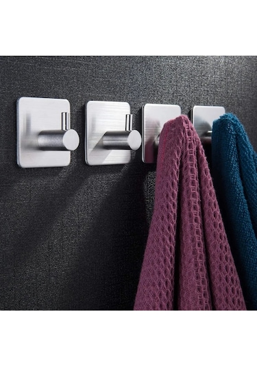 4 Adet Paslanmaz Çelik Banyo Askısı / Bornoz Askısı / Havlu Askıs Gümüş