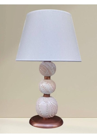 Üç Toplu Abajur Krem Çinili Krem Şapkalı Beyaz