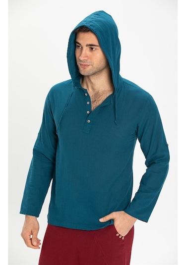 Şile Bezi Kapüşonlu Erkek Sweatshirt Petrol Ptrl