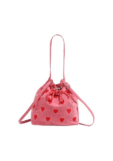 Charhp&kejnt Love Bağcıklı El Çantası Omuz Çapraz Askılı Kova Çanta Pembe