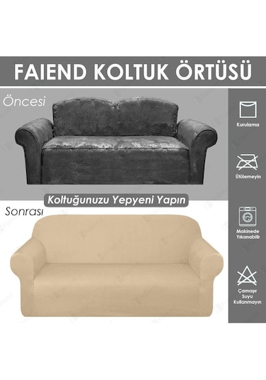 Balpeteği 3 Kişilik Vizon Lastikli Kanepe Örtüsü Lastikli Koltuk Örtüsü Koltuk Kılıfı Vizyon