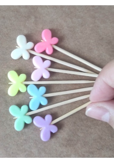 100 Adet Dekoratif Kelebek Boncuklu Kürdan 6 Cm Karışık Renk - Kelebek 15 Mm