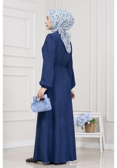 Beli Tünelli Fitilli Aslı Elbise-saks Mavi-5465 Saks Mavi