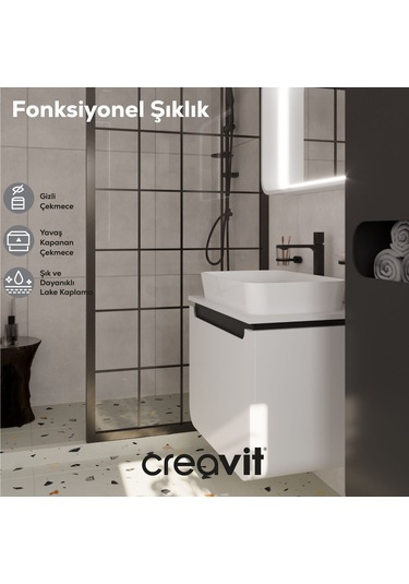 Creavit Pion Plus Lavabo Dolabı 70 Cm Mat Beyaz - Antrasit Mat Beyaz