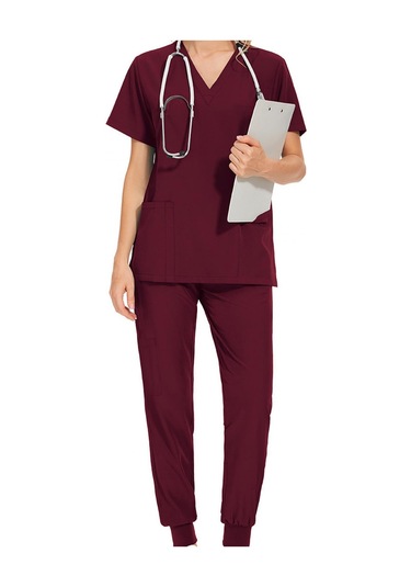 Suntek Kadın Üniforma Scrubs Set Üstü Ve L-kırmızı