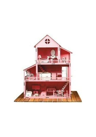 Pembe Ahşap Barbi Bebek Oyun Evi