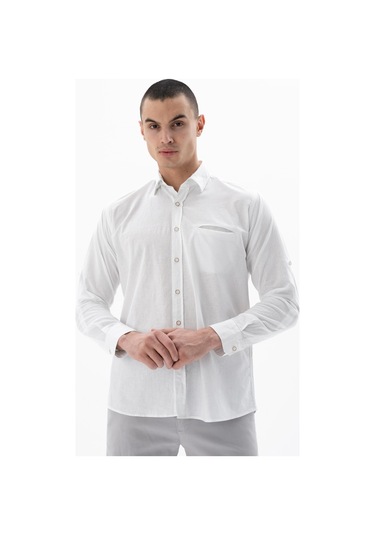 Arma Erkek Uzun Kollu Regular Fit Keten Gömlek Y25485117101 Beyaz