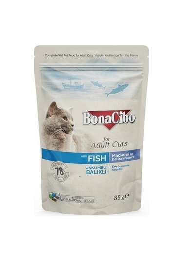 Bonacibo Uskumru Balıklı Pouch Yetişkin Kedi Maması 85 G