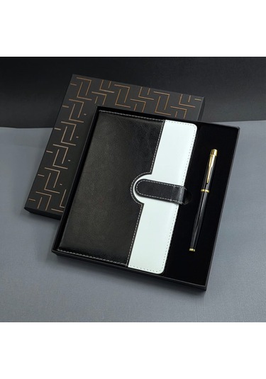 Büro Ev Ofis Hediyesi İçin Tarihsiz Siyah Beyaz Ajanda Defter Kalem Seti