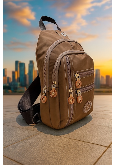 Newish Polo Kadın Krinkıl Kumaş Çapraz Tek Kol Göğüs Ve Omuz Sırt Çantası-crossbody Bag Sütlü Kahve