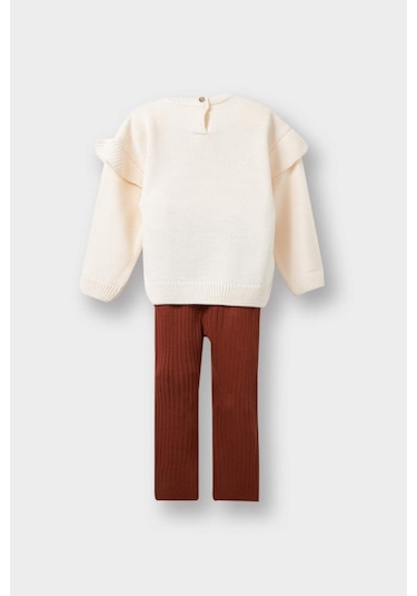 Defacto Kız Bebek 2li Takım Çiçekli Desenli Sweatshirt Tayt F2661a525wner134 Ekru