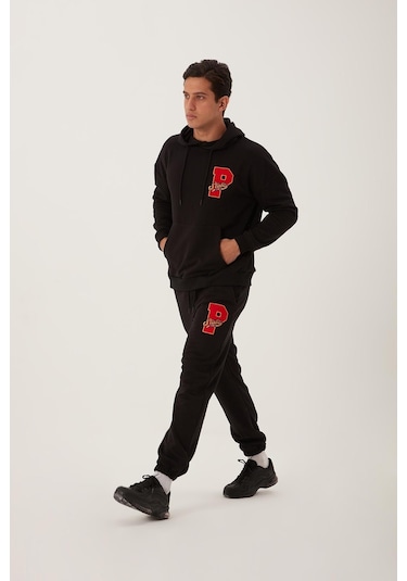 Polostate Erkek Kapüşonlu 3 İplik Sweatshirt Siyah