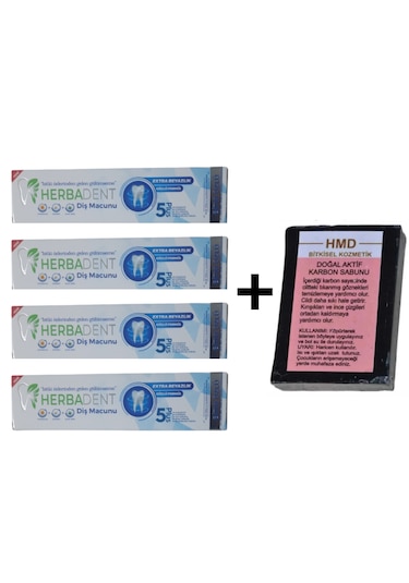 Herbadent Bitki Özlü Flörürsüz Diş Macunu 4 x 50 ML + Aktif Karbon Sabunu