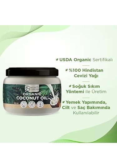 Nature's Supreme Organik Hindistan Cevizi Yağı 300 Ml 2 Adet 600 ML