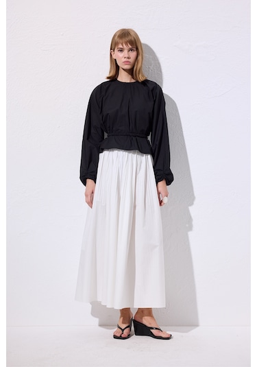 Piliseli Geniş Etek Ekru Ekru