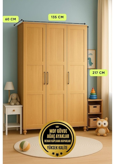 Alin Wood 3 Kapaklı Dolap %100 Mdf Rehau Kaplama Kapaklar