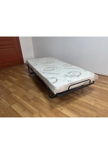 Bademli Mobilya Metal Katlanır Karyola + Yatak 90x190 Tekerlekli