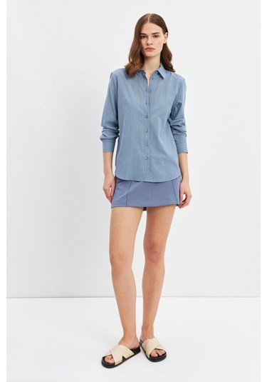 Stella Pulvis Mavi Çizgili Basic Gömlek Mavi