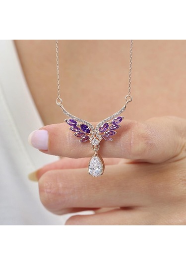 Mia vento Ametist Taşlı Melek Masalı Rosegold Gümüş Kolye