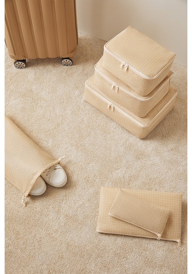Home Wave 6'lı Bej Pötikare Bavul İçi Düzenleyici Set Bej