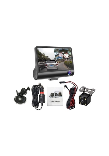 3 Kameralı 1080p Yol Kayıt Araç Kamerası Türkçemenü Üç Kameralı