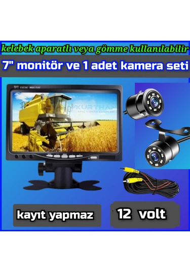 1 Adet Beyaz Ledli Kelebek Kamera 7'' Ekran Set Kayıt Yapmaz 12v