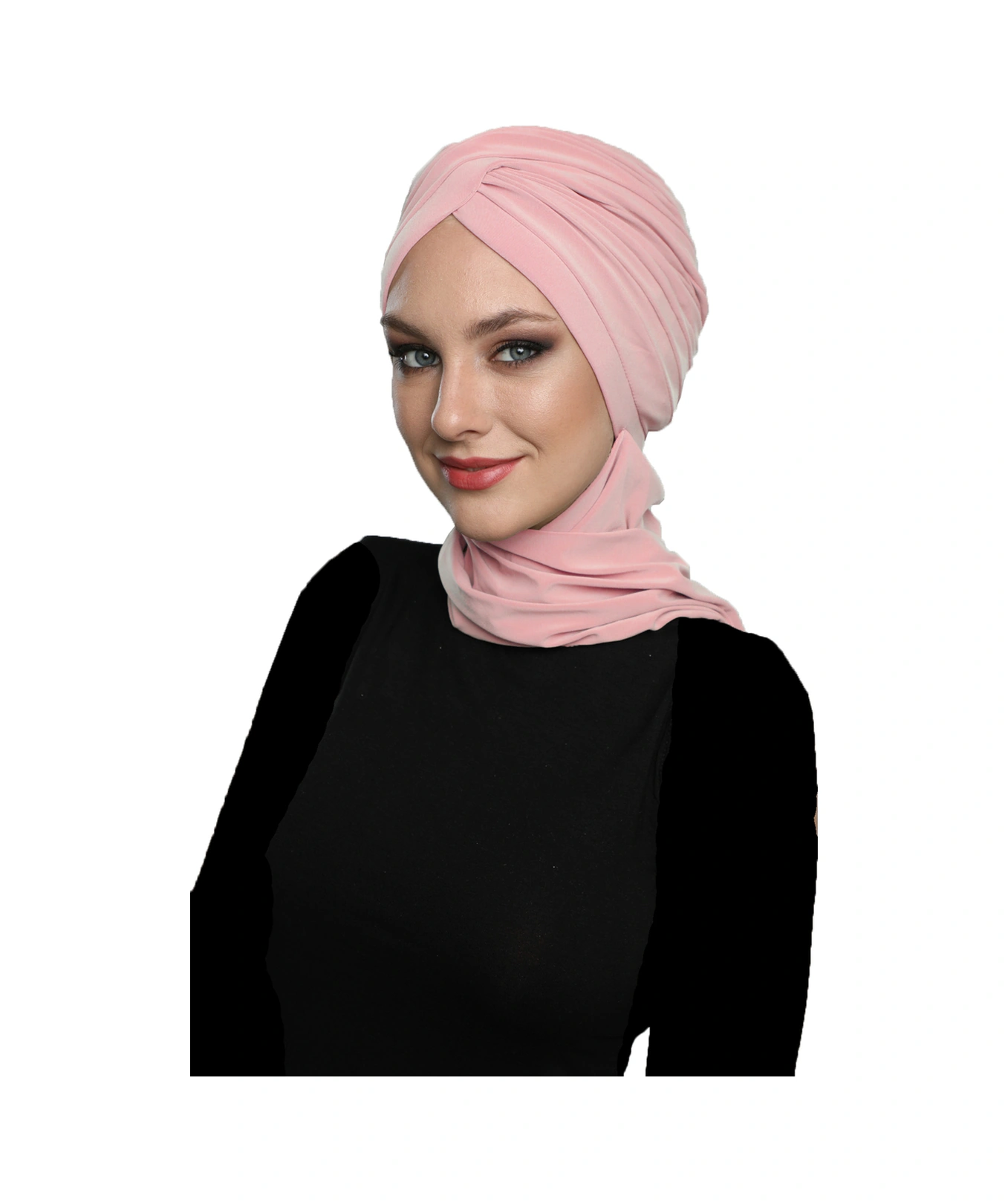 Çapraz W Atkılı Pudra Hazır Türban Tesettür Bone Pudra