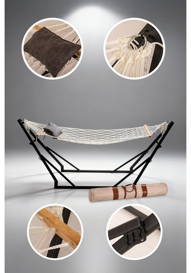 Metatek Katlanır Metal Ayaklı Taşınabilir 3 Kademe Hamak Siyah