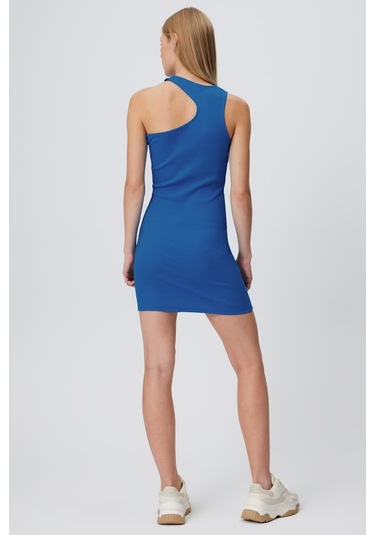 ASİMETİK OMUZ KISA ELBİSE SAKS MAVİ Saks Mavisi