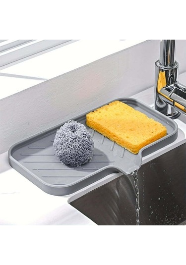 Geeksen Geniş Silikon Sünger Tutucu, Lavabo Organizatörü Ve Sabunluk Yerleştirici İle Pratik Çözüm Gri