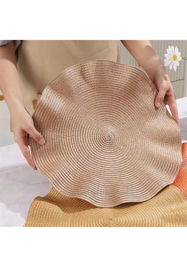 Ahşap Kulak Kenarı Batı Yemek Matı Masa Yağ Geçirmez, Şampanya Rengi Şampanya Rengi Şampanya