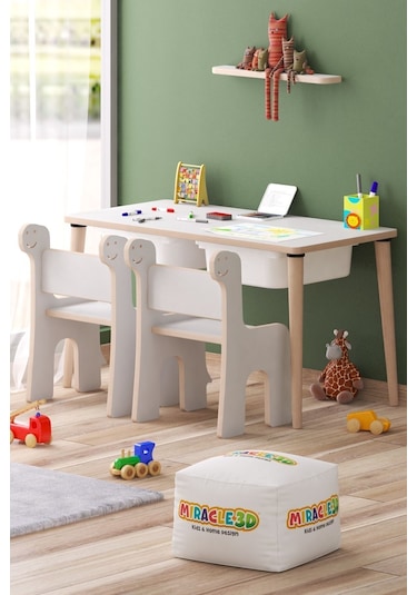 Miracle 3d Çocuk Çalışma Masası - Aktivite Masası Beyaz