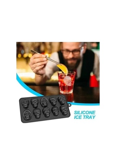 Didadodo Kafatası Buz Kalıbı 10lu Xl Siyah - Küp Ve Kafatası Tasarımlı Siyah, Küçük Buzlu Şekillerle Siyah