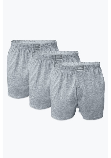 Malabadi Erkek Gri 3 Lü Paket Geniş Kalıp Büyük Beden Boxer %100 Pamuk Battal Boy 3m024 Gri