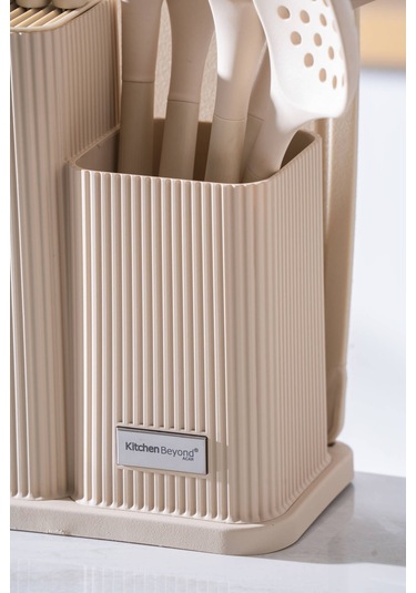 Cooper 12 Parça Standlı Kesme Tahtası Servis Ve Bıçak Seti Krem