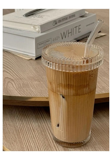 400 Ml Cam Kapaklı Ve Cam Pipetli Şeffaf Bardak Isıya Dayanıklı, Şık Ve Çok Fonksiyonlu Tasarım Cam - Şeffaf