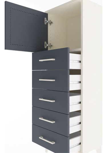 Arges Dolap Tek Raflı 5 Çekmeceli Tek Kapaklı 44x30x134 Aytaşı-antrasit Aytası