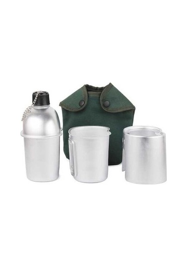 Ebitda 3 Parça Tencere Seti Alüminyum Askeri Kantin Bardak Odun Sobası Seti K Gümüş