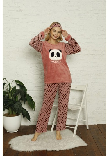 Kadın Puantiyeli Alt Polar Üst Kışlık Pijama Takımı 02129 Mint Yeşil