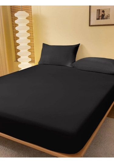 Totem Ranforce Pamuklu Siyah Yastık Kılıflı Lastikli Çarşaf