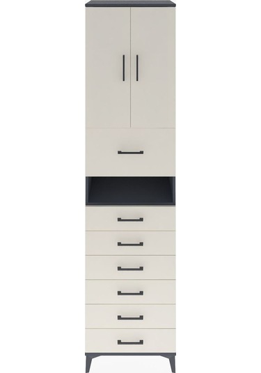 Hyperion Dolap 2 Raflı 7 Çekmeceli 2 Kapaklı 60x44x243 Antrasit-aytaşı Antrasit