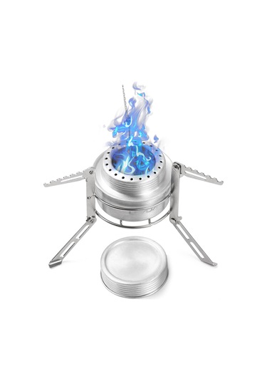 Yifomall Mini Kamp Çadır Ocağı - 100ml Alüminyum Alkol Yakıcı + Paslanmaz Çelik Katlanabilir Ayak, Taşınabilir Outdoor Hazırlık Gereci Gümüş