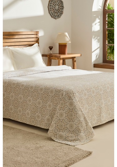 Kaşmir Home Desti %100 Pamuk Çift Kişilik Pike Bej Bej