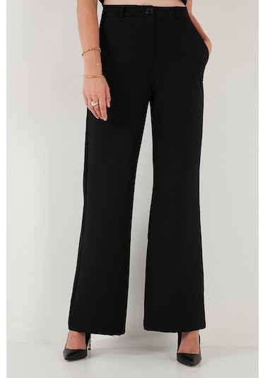 Lela Wide Leg Orta Yüksek Bel Bol Paça Kumaş Bayan Pantolon 6522974 Siyah