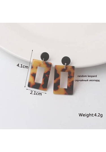 Guangtuo Akrilik Kadın Dangle Küpe - Hollow Geometrik Desenli Leopar Şerit Kolye Titanyum Kaplama