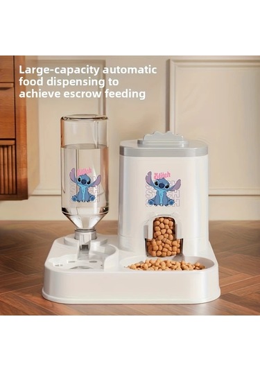 Honeybeeshop Pembe Stitch Otomatik Kedi Mama Ve Su Kabı 2si 1 Arada Programlanabilir Büyük Kapasiteli Kolay Temizlenir
