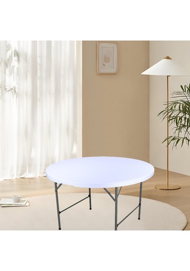 Suntek Fitted Yuvarlak Masa Örtüsü Elastik Kenar Kaymaz Beyaz