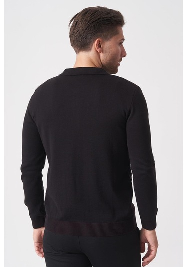 White Stone Porto Alegre 2024-32 Slim Fit Fermuarlı Pamuklu Venezia Triko Siyah-bordo Siyah/bordo Siyah - Bordo